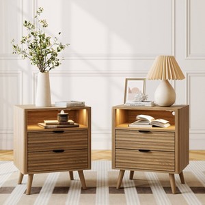 WOWLIVE Nightstand for Bedroom with LED Lights & Charging Station, Bedside Table with 2 Drawers and an Open Shelf - 1 of 4