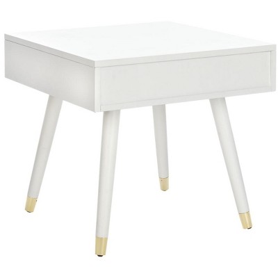 White and Gold Rectangular Wood End Table with Storage