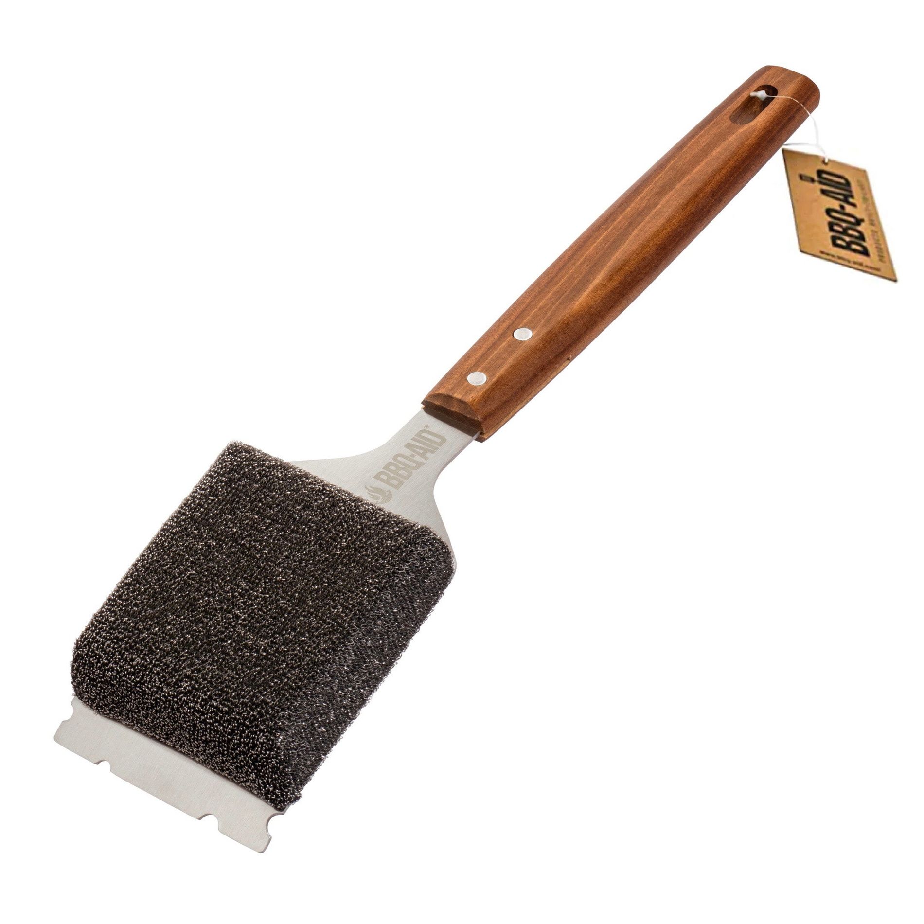 BBQ-AID Bristle Free Grill Brush and Scraper for Barbecue - Large Wooden Handle and Replaceable Head