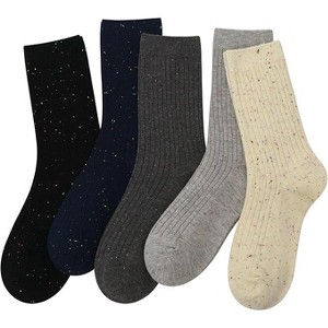 SERISIMPLE Women Cotton Rib Retro Casual Thin Comfy Breathable Crew Socks Black Large 5 Pairs - 1 of 4