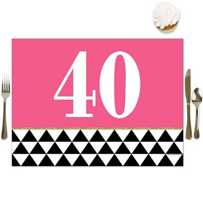 Big Dot of Happiness Chic 40th Birthday - Pink, Black and Gold - Party Table Decorations - Birthday Party Placemats - Set of 16