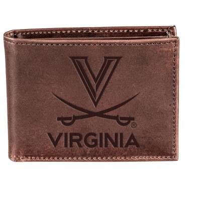 Evergreen NCAA Virginia Cavaliers Brown Leather Bifold Wallet Officially Licensed with Gift Box