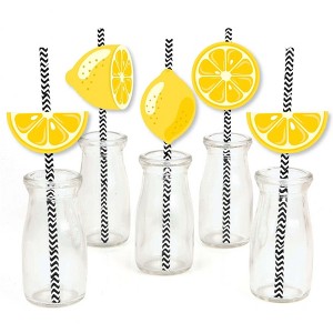 Big Dot of Happiness So Fresh - Lemon - Paper Straw Decor - Citrus Lemonade Party Striped Decorative Straws - Set of 24 - 1 of 4