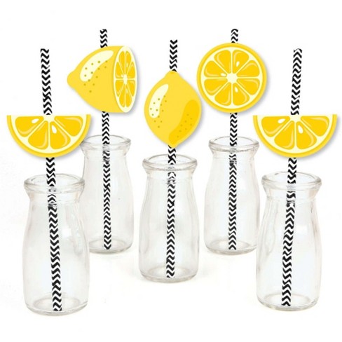 Big Dot of Happiness So Fresh - Lemon - Paper Straw Decor - Citrus Lemonade Party Striped Decorative Straws - Set of 24 - image 1 of 4