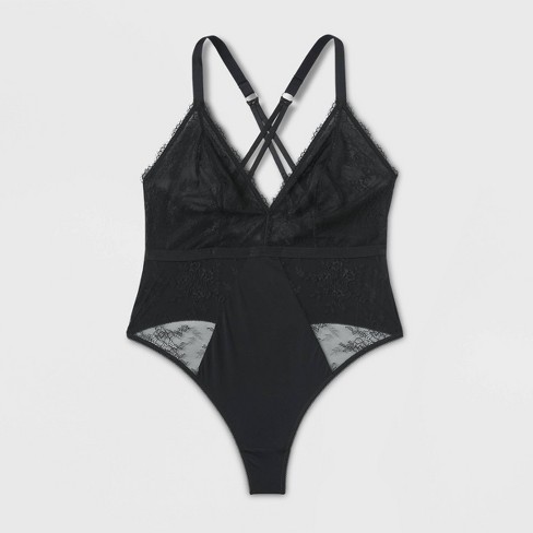 Women's Deep-V Unlined Lace Lingerie Bodysuit - Auden™ Black XS