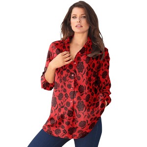 Roaman's Women's Plus Size Long Sleeve Kate Big Shirt - 1 of 4