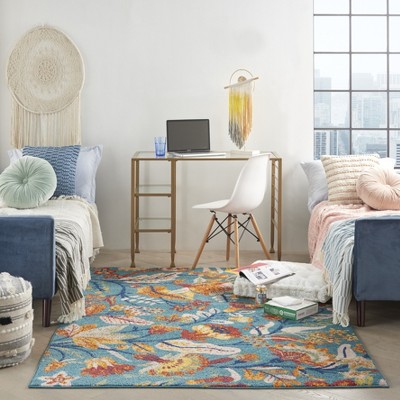 Allur Turquoise Multicolor Floral Synthetic 5' x 7' Area Rug