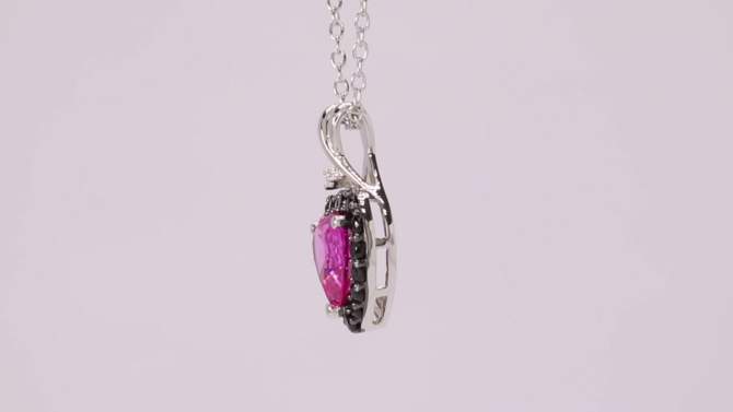 1 7/8 CT. T.W. Pink Sapphire and Black Spinal Rhodium with Diamond Heart Pendant in Sterling Silver - Pink, 2 of 3, play video