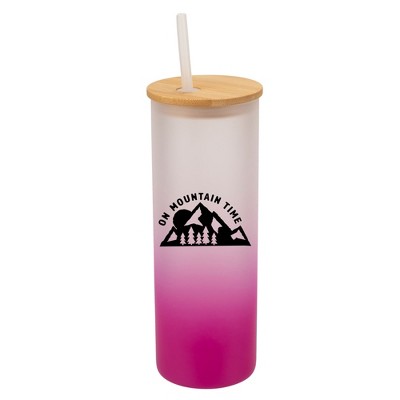 Elanze Designs On Mountain Time Summer Vibes Wrap-Around Design 25 Ounce Frosted Gradient Glass On-The-Go Coffee Travel Skinny Tumbler Mug Cup, Bamboo
