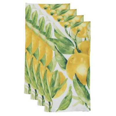 Lemon Print Polyester Square Napkins, Set of 12