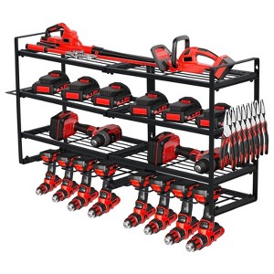 Power Tool Organizer,Drill Holder Wall Mount, Heavy Duty 4-Layer Drill Storage Shelf Loads 400Lbs,8 Drill Holders and Drill Bit Rack,Utility Storage - 1 of 4