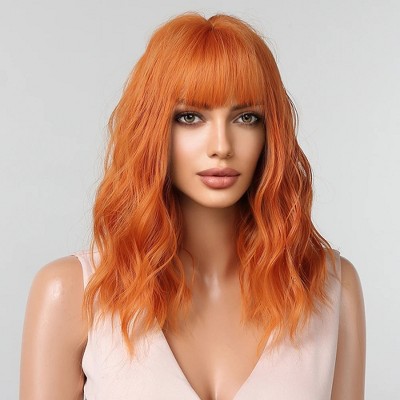 Jessie's Wig 14 Inch Short Wavy Wig With Bangs Synthetic Hair Ginger Color 1 Pc/Pack
