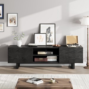 TROPOW Industrial TV Stand for 80 Inch, Modern Entertainment Center with 2 Drawers, Wooden Media Cabinet , TV Console Table , Black - 1 of 4