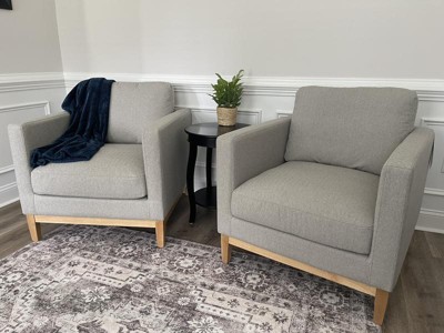 Arbon Wood Dowel Accent Chair with Cushion Arms Light Gray Linen -  Threshold™ designed with Studio McGee