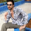 Campus Sutra Men Men's Charcoal Grey & Prussian Blue Marble Foliage Shirt - 2 of 3
