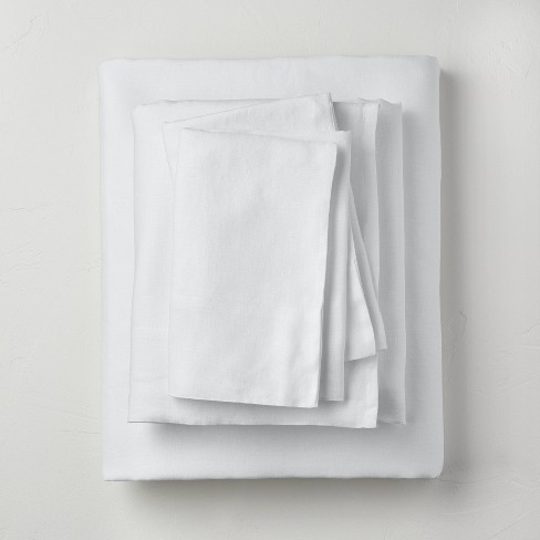 Full 100% Washed Linen Solid Sheet Set White - Casaluna™