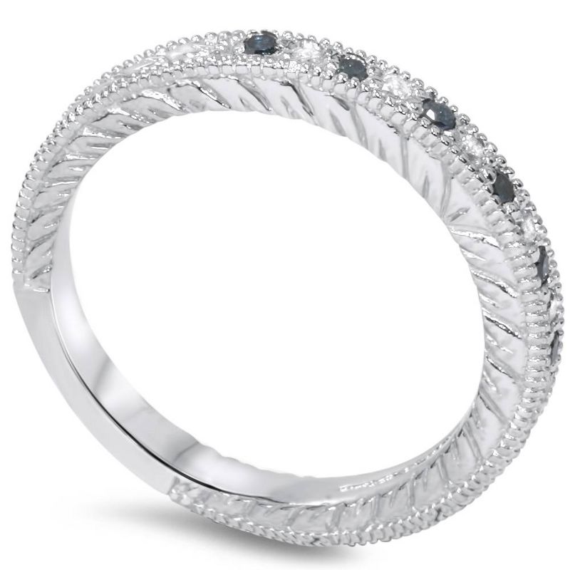 Pompeii3 1/6ct Blue & White Diamond Vintage Wedding Ring 14K White Gold, 4 of 6