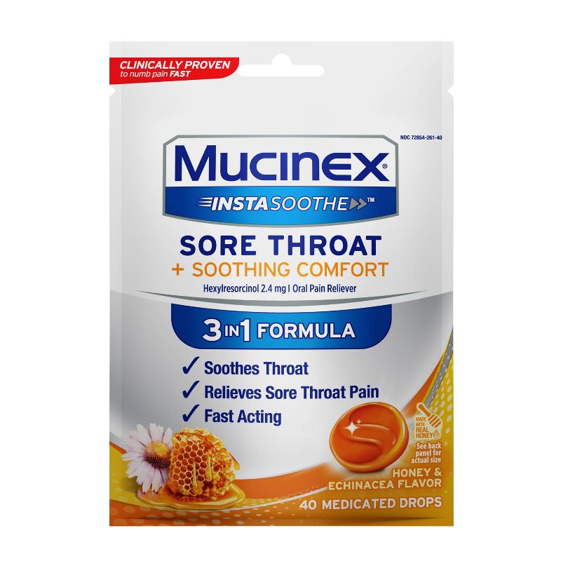 Mucinex Instasoothe Sore Throat Medicated Drops - Honey &#38; Echinacea - 40ct, 1 of 8