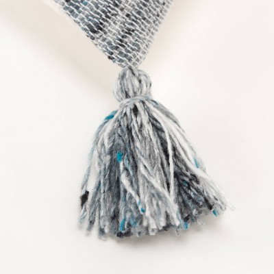 20" Gray and Teal Striped Tassel Throw Pillow