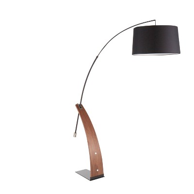 Walnut Wood Robyn Mid-Century Floor Lamp with Linen Shade Black (Includes LED Light Bulb) - LumiSource