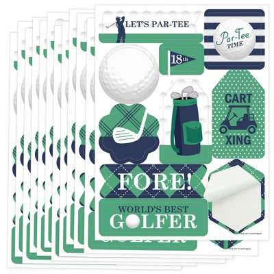 Big Dot of Happiness Par-Tee Time - Golf - Birthday or Retirement Party Favor Sticker Set - 12 Sheets - 120 Stickers