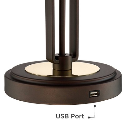 Franklin Iron Works Javier Industrial Table Lamp 24 1/2" High Bronze with USB Charging Port White Drum Shade for Bedroom Living Room Bedside Home Desk