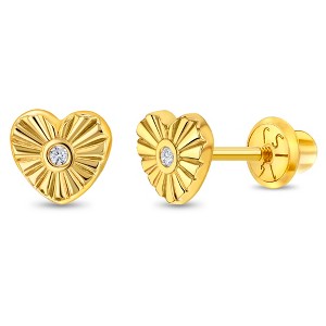 Girls' Heart Rays Clear CZ Screw Back 14k Gold Earrings - In Season Jewelry - 1 of 4