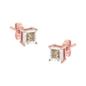 Haus of Brilliance 14K Rose Gold Plated Silver 1/2 Cttw Princess Diamond Solitaire Stud Earrings - 1 of 4