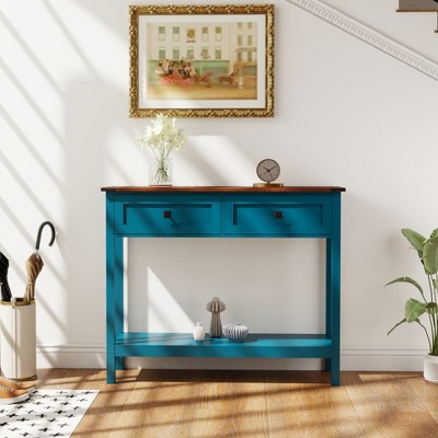 Grungis Farmhouse Console Table with 2 Drawer and Bottom Storage Shelf,Rustic Entryway Table with Storage Drawer,Console Table for Hallway