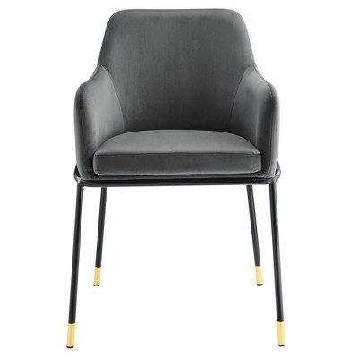 Charcoal Black Velvet Upholstered Arm Chair with Metal Accents