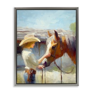 Stupell Industries Girl Caring For Horse Black Floater Framed Canvas Wall Art - 1 of 4