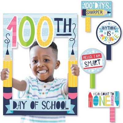 Big Dot of Happiness Happy 100th Day of School - 100 Days Party Selfie Photo Booth Picture Frame and Props - Printed on Sturdy Material