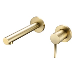 Sumerain Brushed Gold Bathroom Faucet Brass Wall Mount Faucet Single Handle with Rough in Valve - 1 of 4