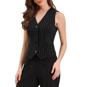 INSPIRE CHIC Women's Striped V Neck Sleeveless Button Down Fully Lined Dressy Blazer Vest with Pockets - 1 of 4