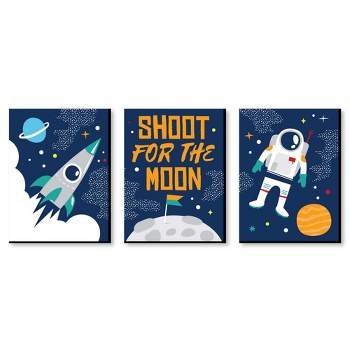 Big Dot of Happiness Blast Off to Outer Space - Rocket Ship Nursery Wall Art & Kids Room Decorations - Gift Ideas - 7.5 x 10 inches - Set of 3 Prints