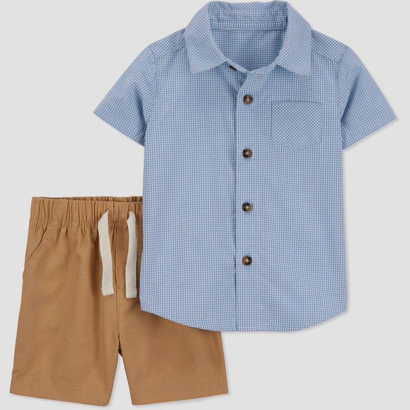 Carter&#39;s Just One You&#174; Baby Boys&#39; Plaid Top &#38; Bottom Set - Blue/Khaki, 1 of 5