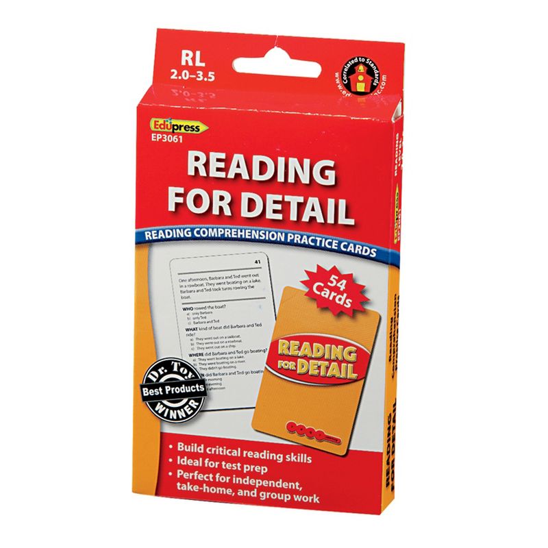 Edupress Reading for Detail Practice Cards Red Level, Levels 2.0-3.5, 1 of 5