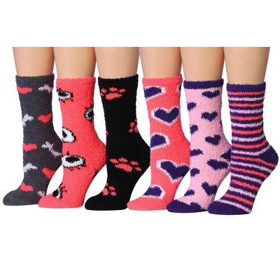 Tipi Toe Women's 6-Pairs Cozy Microfiber Anti-Skid Heartfelt Hues Patterned Fuzzy Crew Socks