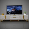Gulches White TV Stand Entertainment Center Fits TVs up to 65 in with 90% Storage Unique Carve Design Metal Legs High Quality Particleboard - 2 of 4