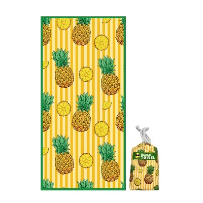 Pineapple Beach Towel - BeachTech: Extra Lightweight Microfiber, Jacquard Weave, Pool Towel for All Ages