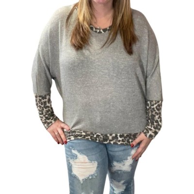 Women's Dolman With Leopard Accents Tee - honeyme