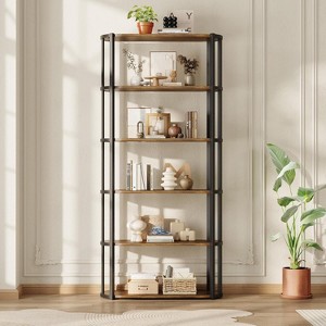 71" Bookshelf, 6 Tier Industrial Tall Book Shelf, Metal Frame Large Open Bookcase, Freestanding Wooden Bookshelf Storage Rack - 1 of 4