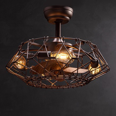 Ludomide Industrial Caged Ceiling Fan with Light, Rustic Chandelier Ceiling Fan for Bedroom Farmhouse