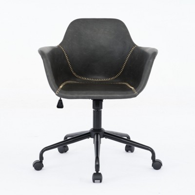 PDTEND Black Mid-Century Swivel Desk Chair with Adjustable Height, Armrests, and Back Support