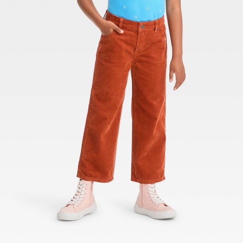 Girls' Wide Leg Corduroy Crop Pants - Cat & Jack™ Orange 4