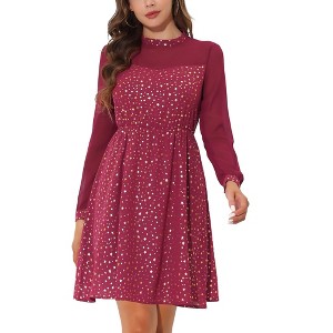Allegra K Women's Mock Neck Long Sleeve Gilding Metallic Party Dress - 1 of 4