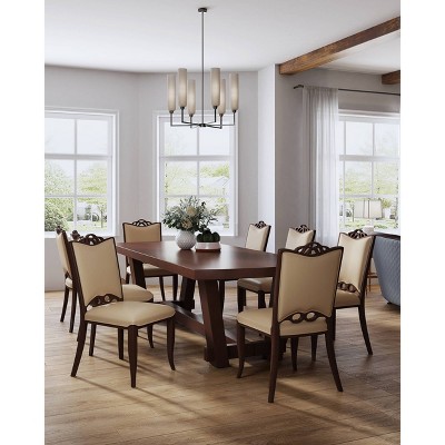Manhattan Comfort Set of 2 Regent Faux Leather Dining Chairs Cream - Manhattan Comfort: Beechwood Legs, Solid Back, No Assembly Required