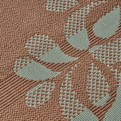 Brown and Blue Floral 5' x 8' Stain-Resistant Outdoor Rug