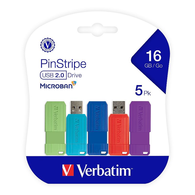 Verbatim PinStripe 16GB USB 2.0 Flash Drives 5/Pack (99813) 2735156, 2 of 10