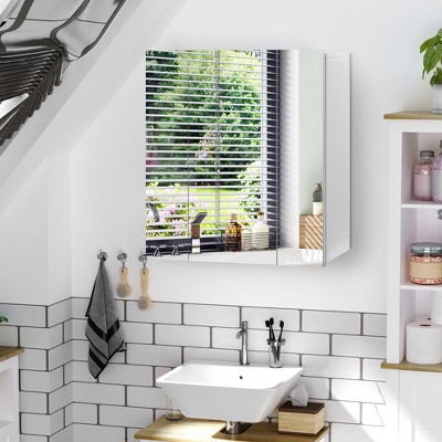 White Wall-Mounted Bathroom Mirror Medicine Cabinet with Adjustable Shelves